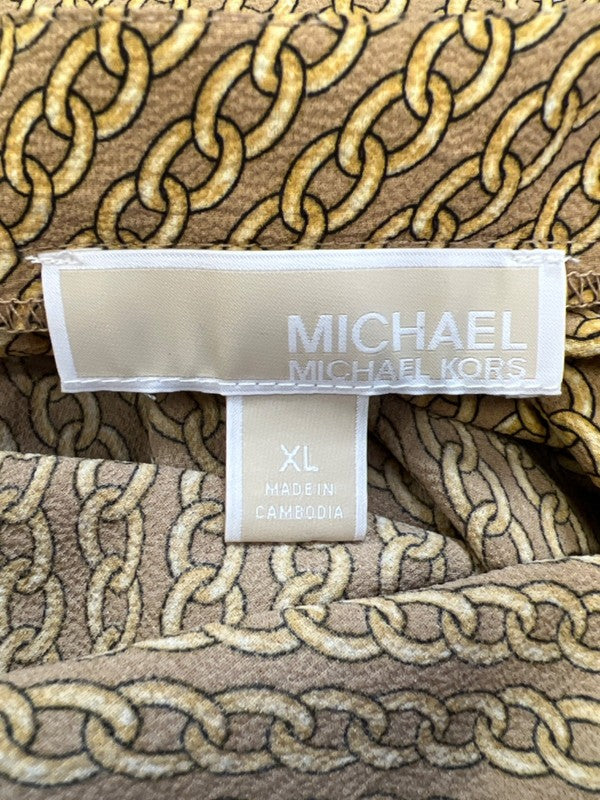 Michael Kors Women's Tan/Yellow Chain Print 3/4 Tie Sleeve Blouse - XL image 3