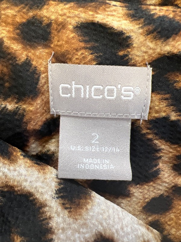 Chico's Women's Brown/Black Leopard Print V Neck Long Sleeve Blouse - 2/US 12-14 image 3