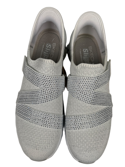 Skechers Women's White Slip-In Glide Step Rhinestone Z-Strap Sneakers - 8.5 image 4