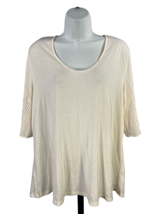 LOFT Women's Ivory/Cream Short Pleated Sleeve Shirt - L