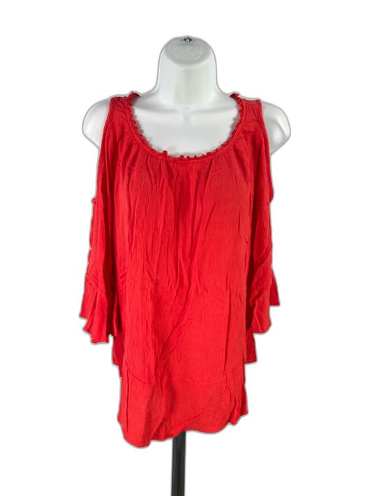 Chico's Women's Red 3/4 Bell Sleeve Cold Shoulder Blouse - 0/US S