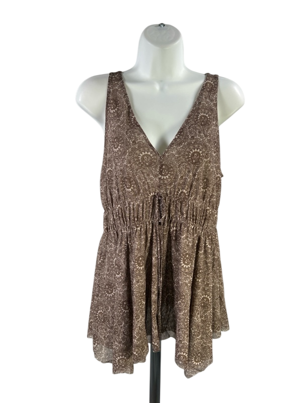 Michael Kors Women's Brown Pleated Sleeveless V-Neck Blouse - M