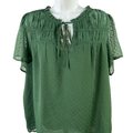 LOFT Women's Green Sheer Sleeve Lined V-Neck Blouse - L