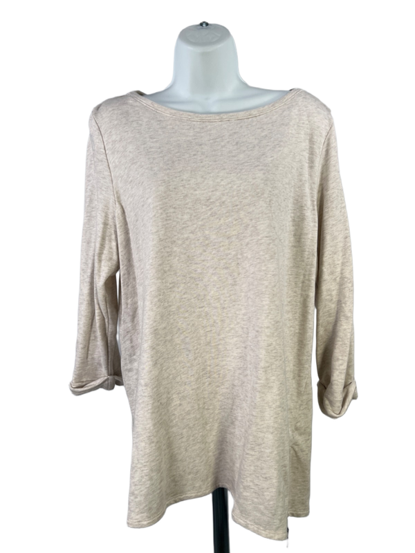 J.Jill Women's Ivory Heathered 3/4 Zip Zipper Accent Pullover Shirt - L