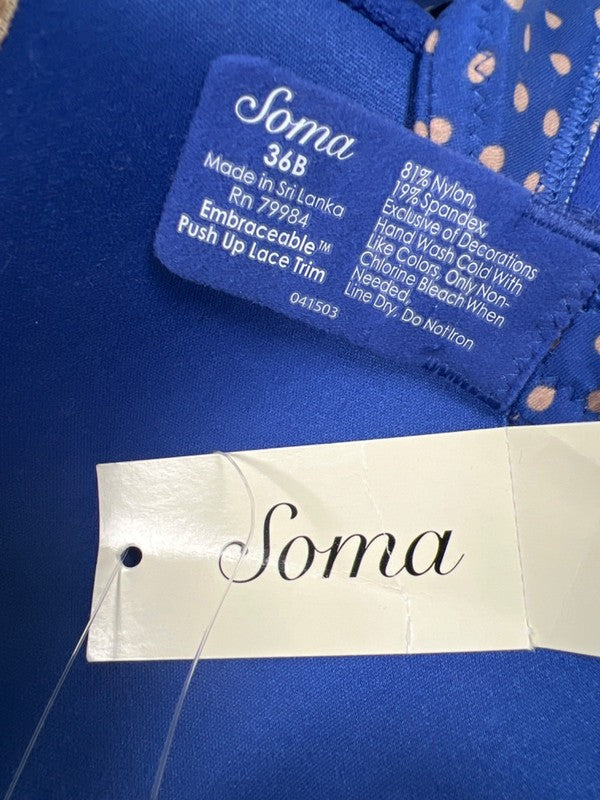 Soma Women's Blue Polka Dot Lace Trim Push Up Bra - 36B image 3