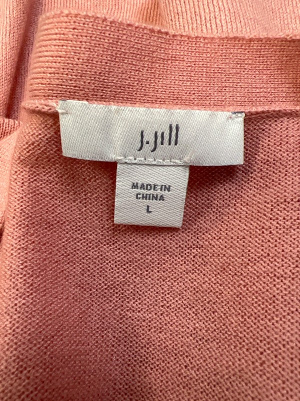 J Jill Women's Pink V Neck Polo Semi Open Front Long Sleeve Cardigan Sweater - L image 3