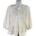Kaktus Women's White 3/4 Puff Sleeve Tie Front Blouse - L