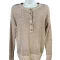 Kate Hill Women's Beige Open Knit Long Sleeve Pullover Henley Sweater - S