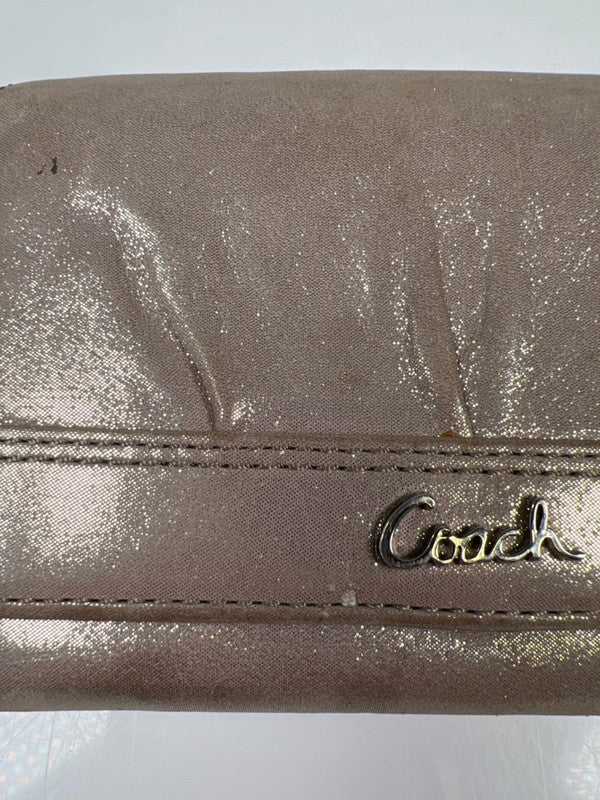 Coach Women's Beige Metallic Leather Pleated Tri-Fold Clutch Wallet image 8