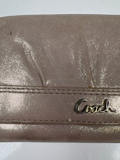 Coach Women's Beige Metallic Leather Pleated Tri-Fold Clutch Wallet image 8