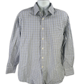 David Donahue Mens Blue/White Checkered Long Sleeve Button Up Shirt - 17.5/34/35