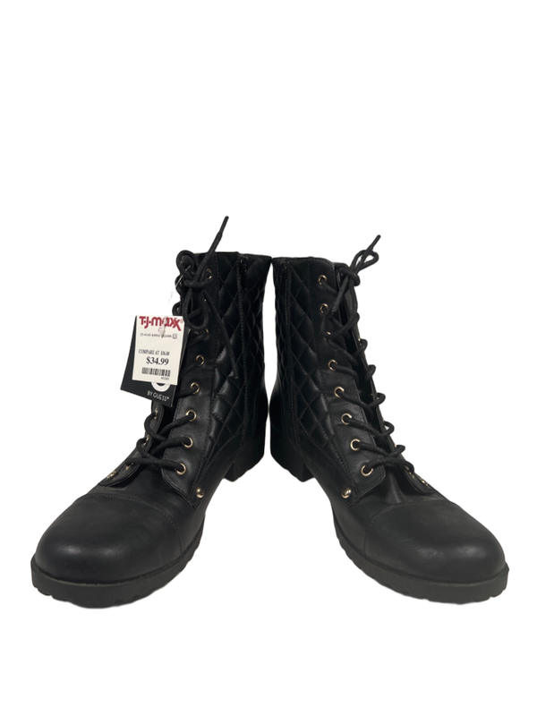 G By Guess Women's Black Quilted Side Zip Moto Combat Boots - 10 image 6