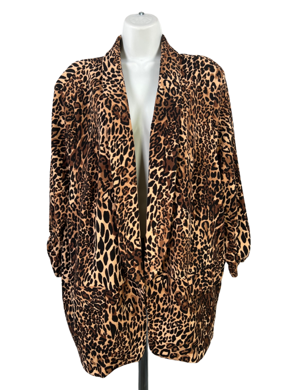 Bar III Women's Brown Cheetah Print 3/4 Sleeve Open Front Jacket - Plus 3X