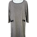 Ann Taylor Women's Black/White Textured 3/4 Sleeve Shift Dress - L