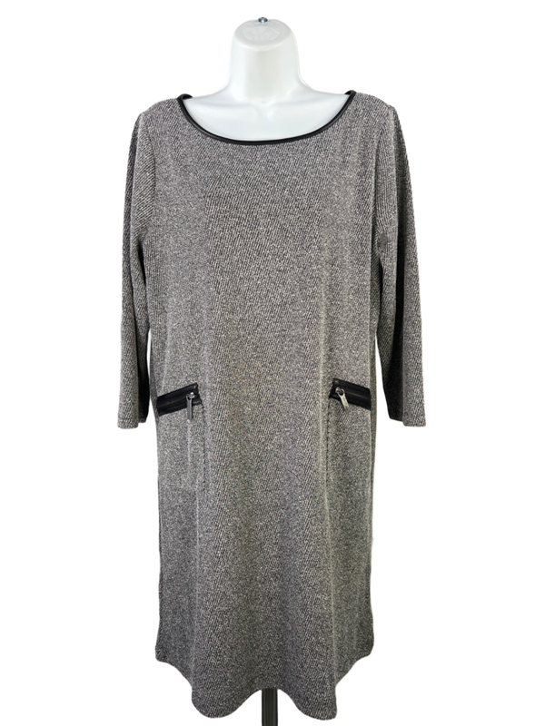 Ann Taylor Women's Black/White Textured 3/4 Sleeve Shift Dress - L