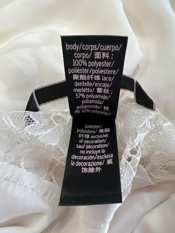 Victoria's Secret Women's Ivory/White Lace Trim Satin Slip Nightgown Dress - L image 4