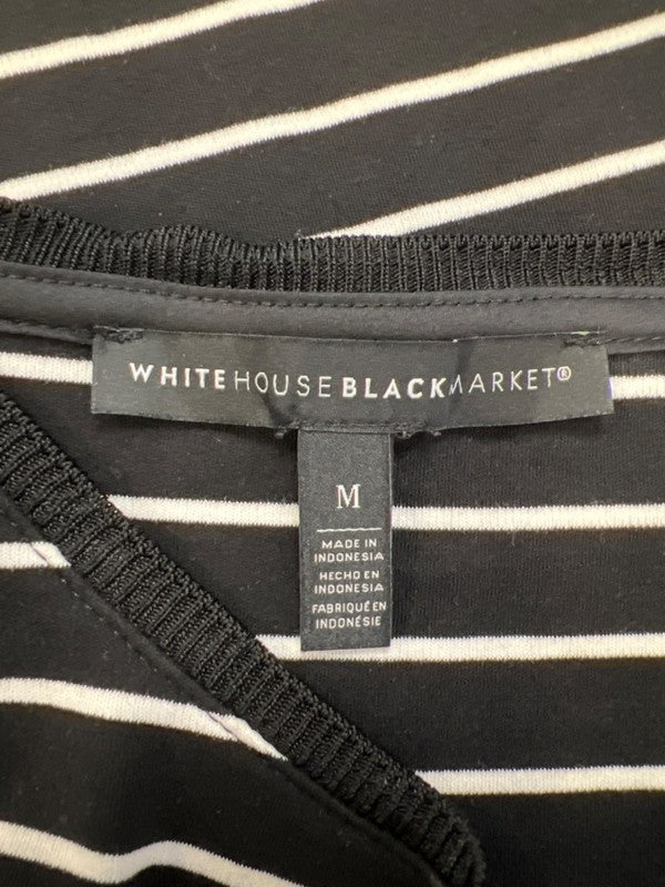 White House Black Market Women's Black/White Striped Basic Tee Shirt - M image 3