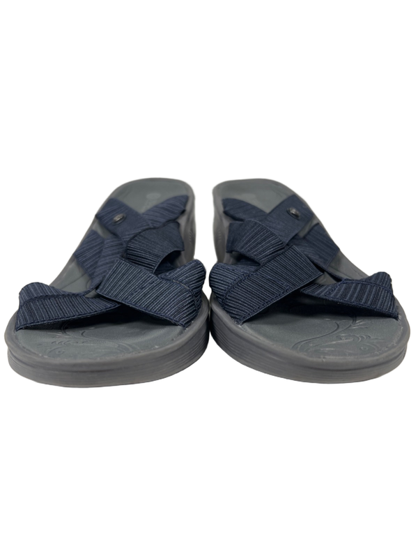 Bzees Women's Gray/Blue DIsco Strappy Slide Wedge Sandals - 8.5 image 2