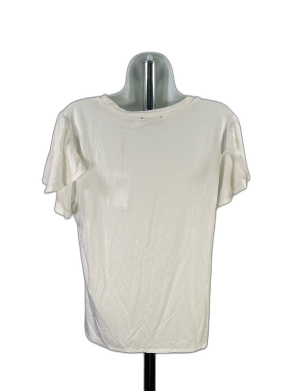 T Tahari Women's White Short Flutter Sleeve T-Shirt - L image 2