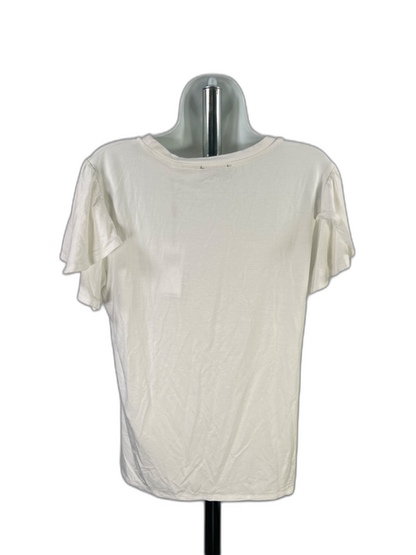 T Tahari Women's White Short Flutter Sleeve T-Shirt - L image 2
