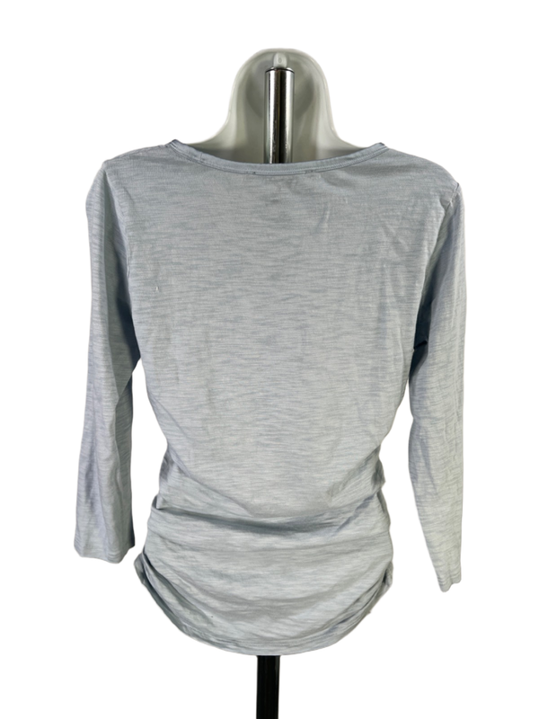 White House Black Market Women's Blue Scoop Neck Ruched 3/4 Sleeve Shirt - S image 2