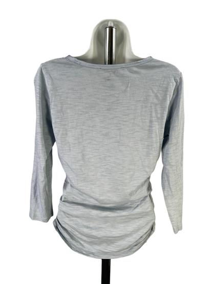 White House Black Market Women's Blue Scoop Neck Ruched 3/4 Sleeve Shirt - S image 2