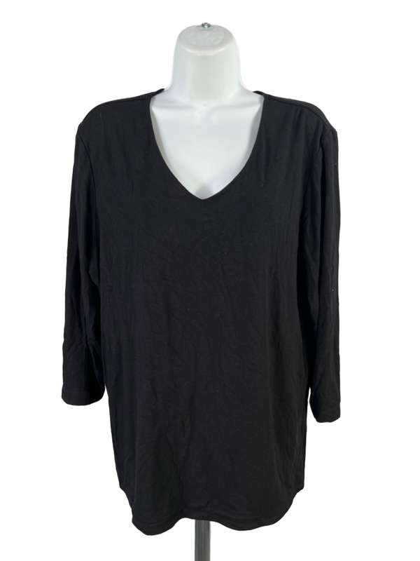 Chico's Women's Black 3/4 Sleeve The Ultimate T-Shirt - 3/US XL