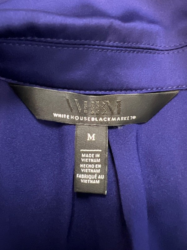 White House Black Market Women's Blue/Purple Satin Long Roll Sleeve Blouse - M image 3