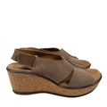 Clarks Collection Women's Tan Suede Cork Open Toe Slingback Wedge Sandals - 7