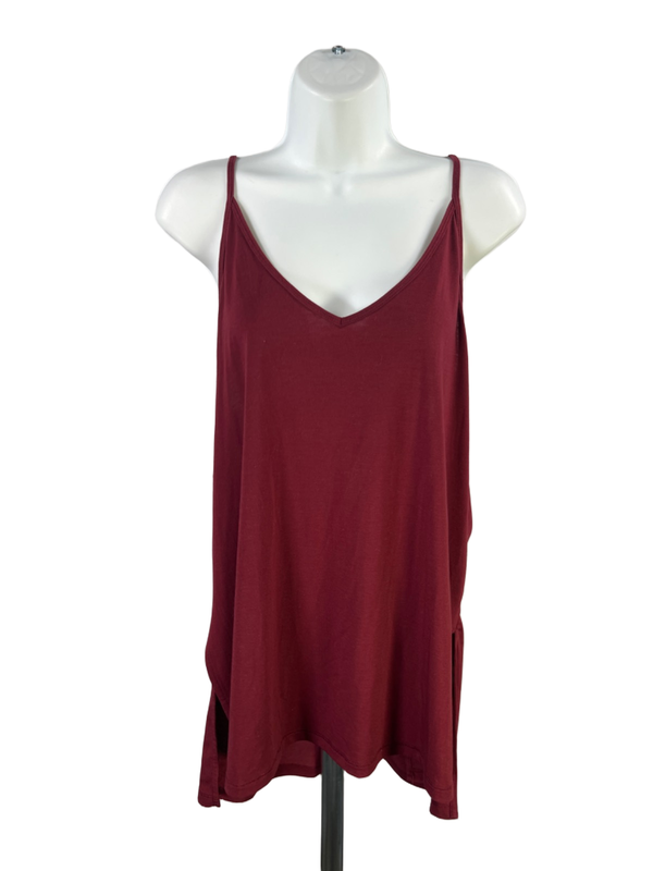 Athleta Women's Burgundy V Neck Side Slit Cami Strap Sleeveless Tank Top - L