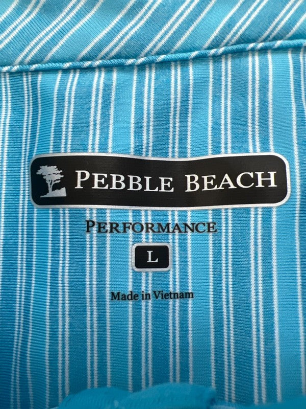 Pebble Beach Men's Blue Striped Short Sleeve Athletic Golf Polo - L image 3
