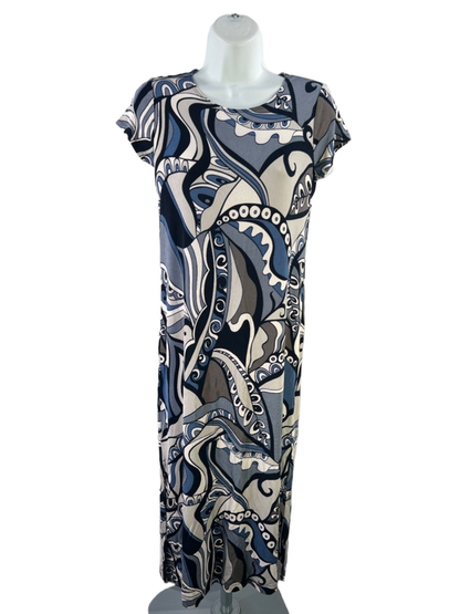 Chico's Women's Blue/Gray Short Sleeve Midi Dress - 00 Petite/US XS Petite