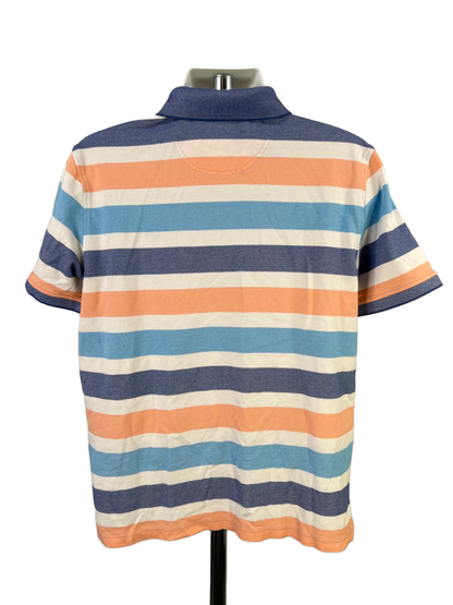 IZOD Men's Blue/Orange Striped Advantage Short Sleeve Polo Shirt - XL image 2