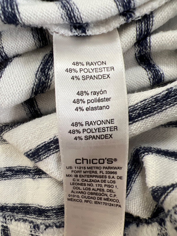Weekends By Chico's White/Blue Stripe V-Neck Short Sleeve Shirt - 3 image 4
