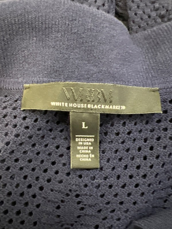 White House Black Market Women's Blue Open Knit Long Sleeve V-Neck Sweater - L image 3
