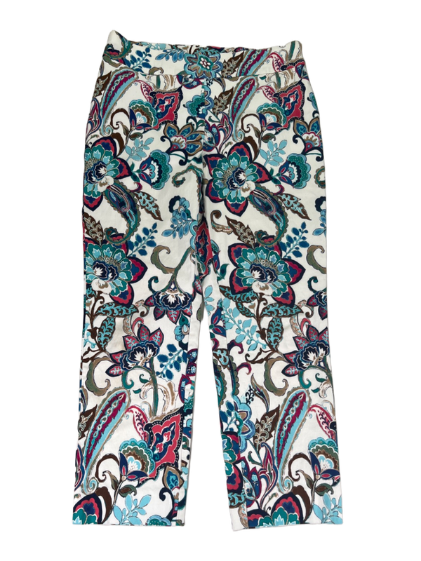Chico's Women's Blue/White Floral So Slimming Pull On Cropped Pants - 1.5/US 10