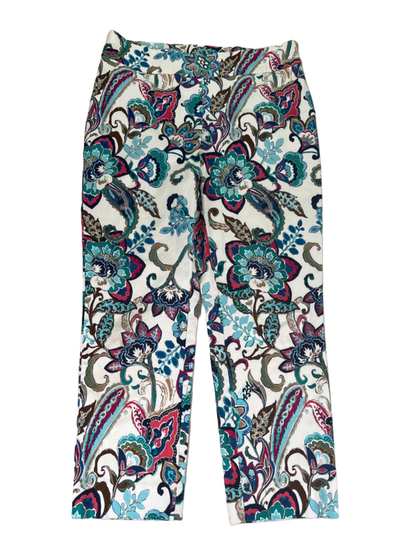 Chico's Women's Blue/White Floral So Slimming Pull On Cropped Pants - 1.5/US 10