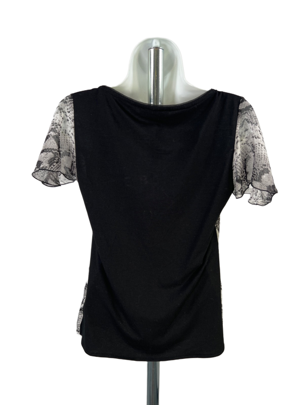 White House Black Market Women's Black/White Snakeskin Short Sleeve Blouse - XS image 2