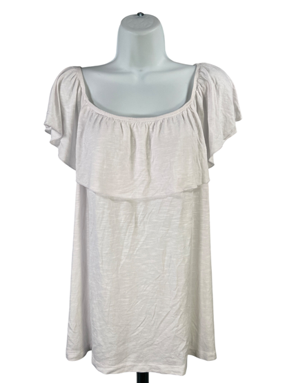 LOFT Women's White Ruffle Trim Blouse - L