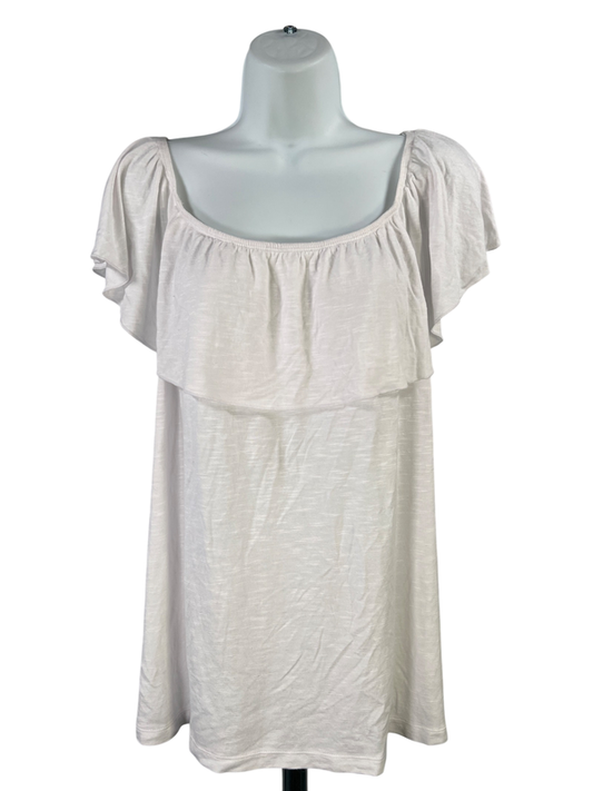 LOFT Women's White Ruffle Trim Blouse - L