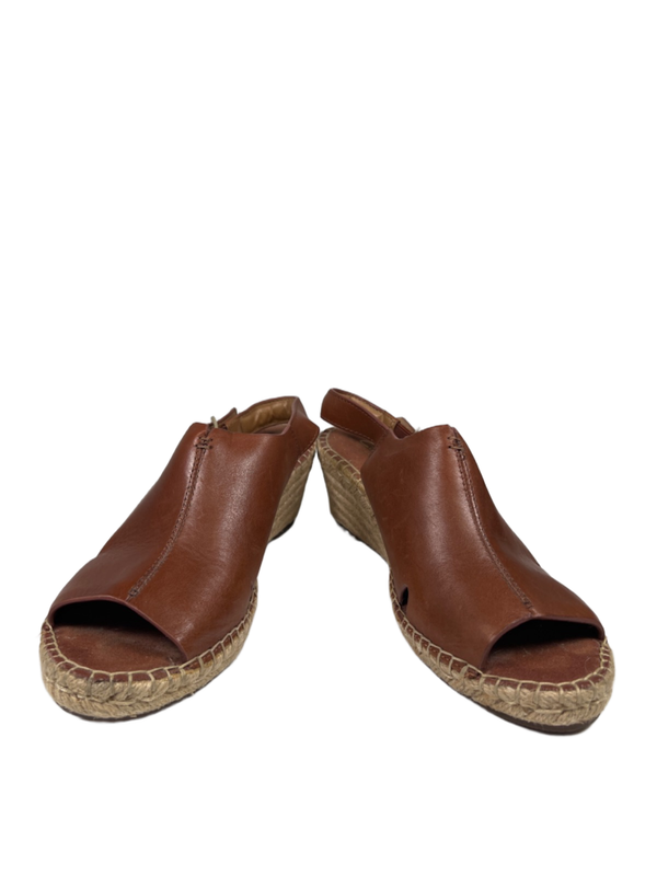 Clarks Artisan Women's Brown Leather Espadrille Slingback Wedge Sandals - 9 image 6