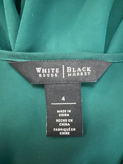 White House Black Market Women's Green V-Neck Semi-Sheer Blouse - 4 image 3