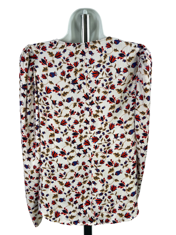 Banana Republic Women's White/Red Long Sleeve V-Neck Blouse - S image 2