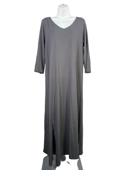 Pure J Jill Women's Dark Gray V Neck Front Slit 3/4 Sleeve Maxi Dress - M