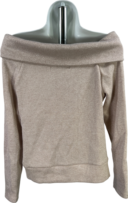 White House Black Market Women’s Beige Metallic Off The Shoulder Sweater - M image 2