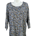 J Jill Women's Black/Blue Floral Scoop Neck 3/4 Sleeve Shirt - L