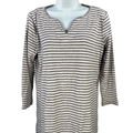 Duluth Trading Women's Gray/White Striped 3/4 Sleeve V-Neck Shirt - M