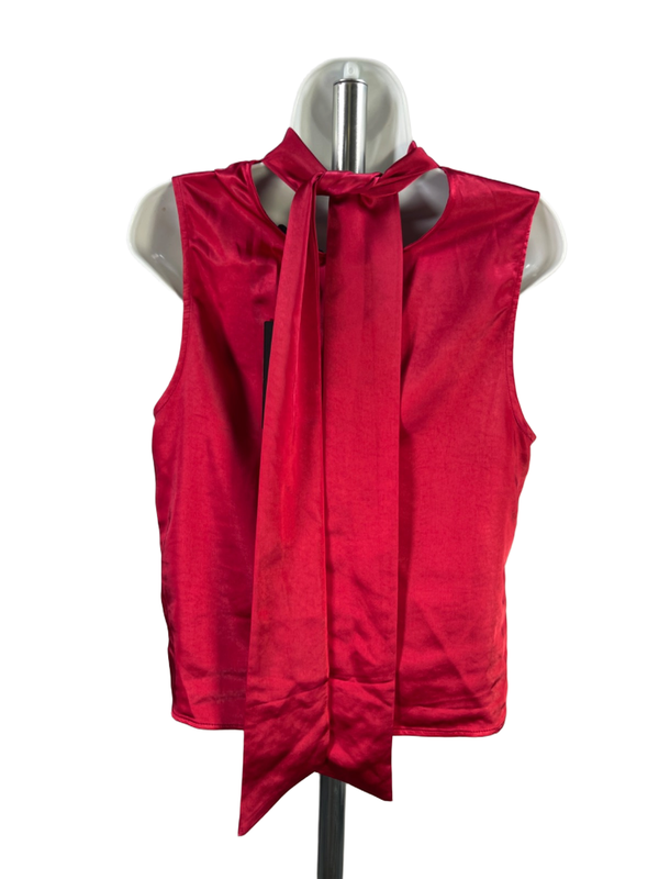 Lulus Women's Red Satin Tie Back Sleeveless Blouse - M image 2