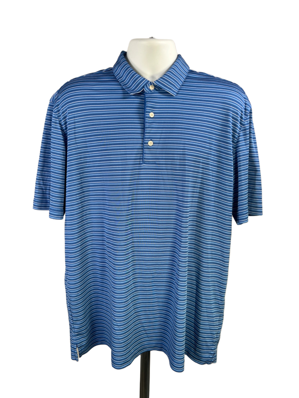 Greg Norman Men's Blue Striped Short Sleeve Golf Polo Shirt - XL