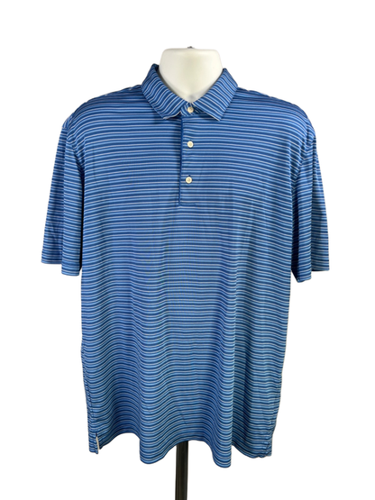 Greg Norman Men's Blue Striped Short Sleeve Golf Polo Shirt - XL